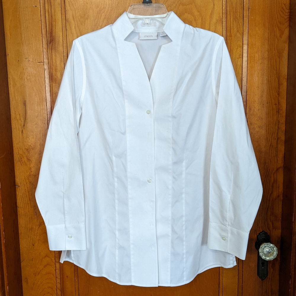 White Button Down Open V Neck - image 1